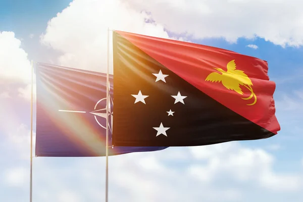 Sunny Blue Sky Flags Papua New Guinea Nato — Stock Fotó