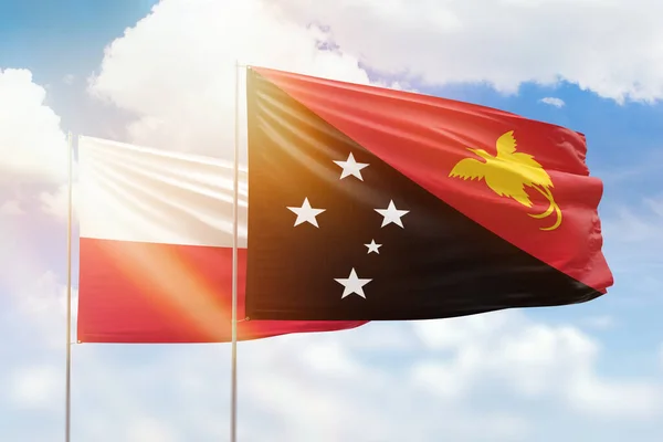 Sunny Blue Sky Flags Papua New Guinea Poland — Foto Stock