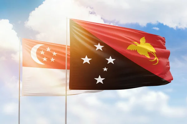 Sunny Blue Sky Flags Papua New Guinea Singapore — Stockfoto
