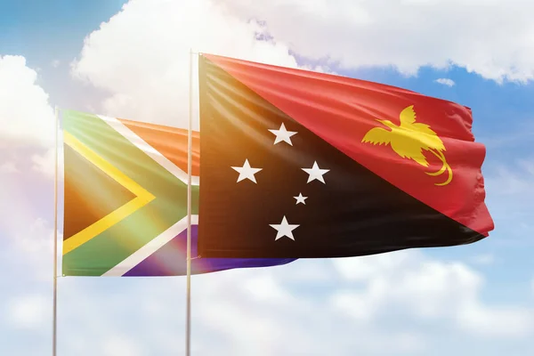 Sunny Blue Sky Flags Papua New Guinea South Africa — Stock Fotó