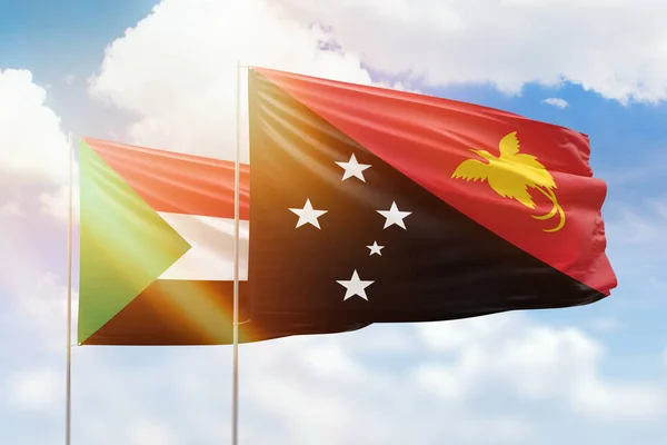 Sunny Blue Sky Flags Papua New Guinea Sudan — Stock Fotó