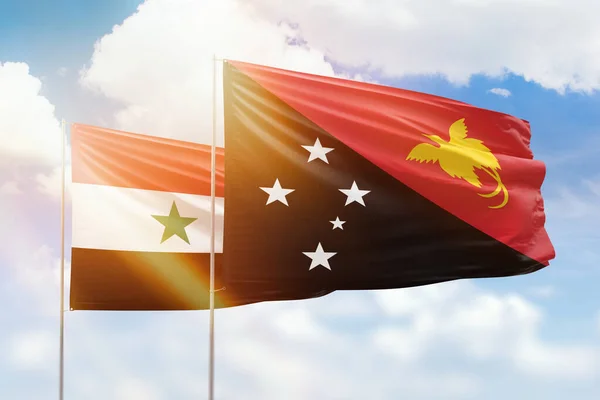Sunny Blue Sky Flags Papua New Guinea Syria — Foto Stock