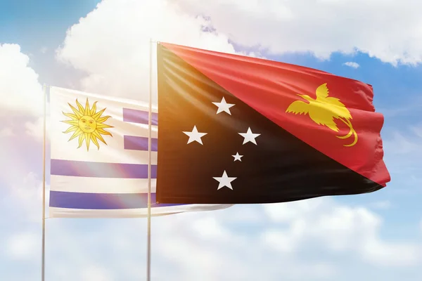 Sunny Blue Sky Flags Papua New Guinea Uruguay — Foto Stock