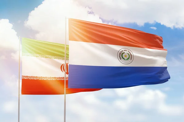 Sunny Blue Sky Flags Paraguay Iran — Fotografia de Stock
