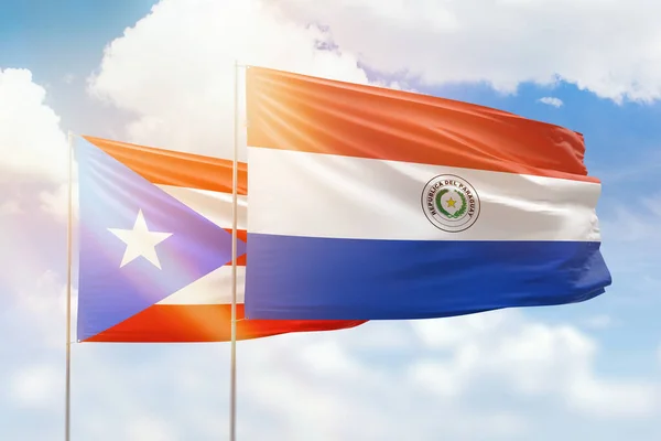 Sunny Blue Sky Flags Paraguay Puerto Rico — ストック写真