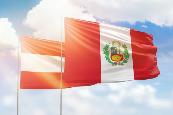 Sunny Blue Sky Flags Peru Austria — Photo
