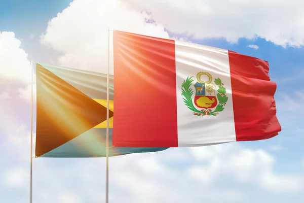 Sunny Blue Sky Flags Peru Bahamas — Photo