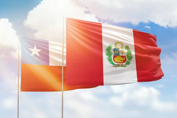 Sunny Blue Sky Flags Peru Chile — Foto de Stock