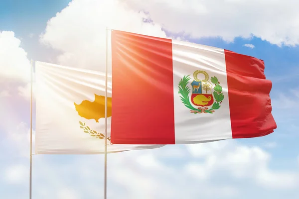 Sunny Blue Sky Flags Peru Cyprus — Foto de Stock