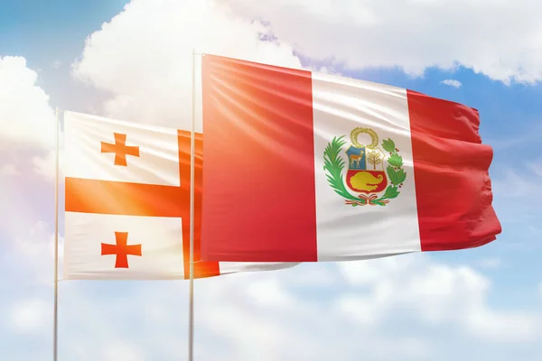 Sunny Blue Sky Flags Peru Georgia — Foto de Stock