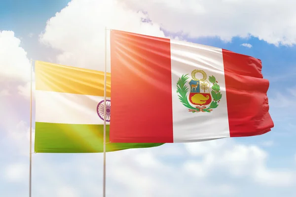 Sunny Blue Sky Flags Peru India — Foto de Stock