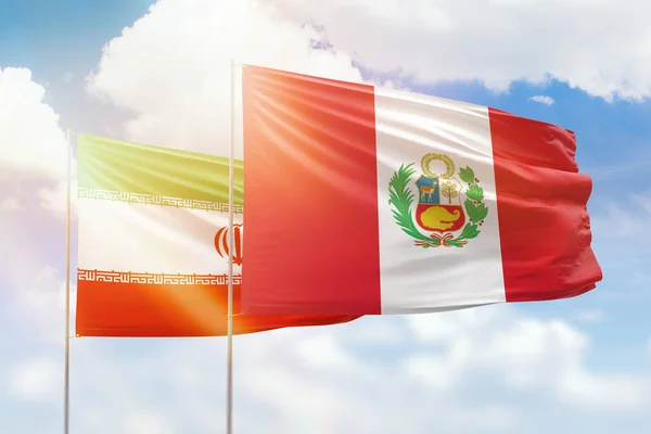 Sunny Blue Sky Flags Peru Iran —  Fotos de Stock