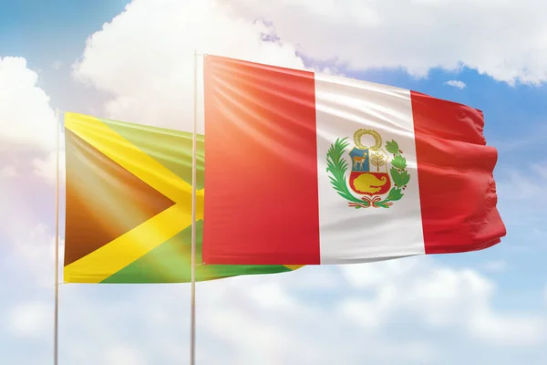 Sunny Blue Sky Flags Peru Jamaica — Stok fotoğraf