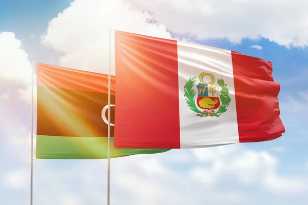 Sunny Blue Sky Flags Peru Libya —  Fotos de Stock