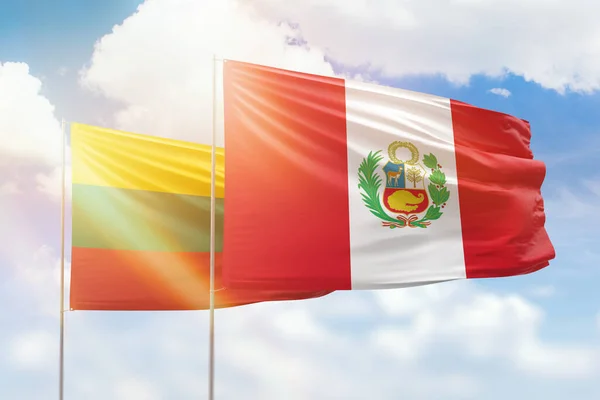 Sunny Blue Sky Flags Peru Lithuania — Photo