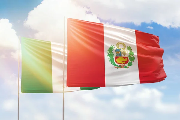 Sunny Blue Sky Flags Peru Nigeria — Zdjęcie stockowe