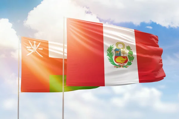 Sunny Blue Sky Flags Peru Oman — Stockfoto