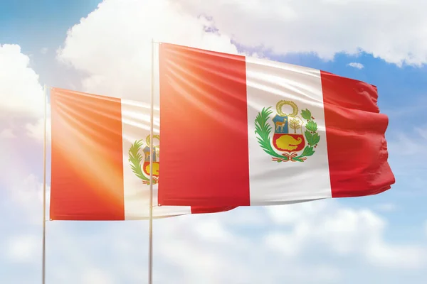 Sunny Blue Sky Flags Peru Peru — Zdjęcie stockowe