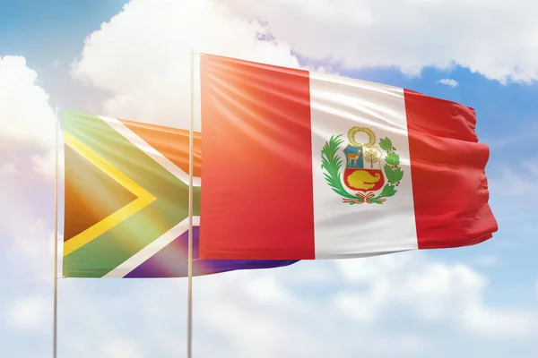 Sunny Blue Sky Flags Peru South Africa — Stock Photo, Image