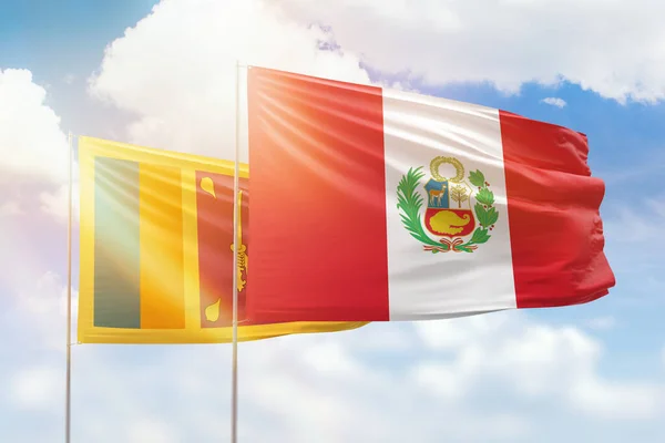 Sunny Blue Sky Flags Peru Sri Lanka — Photo