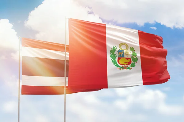 Sunny Blue Sky Flags Peru Thailand — Zdjęcie stockowe