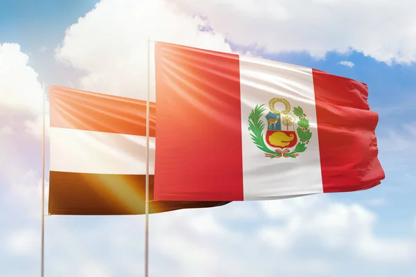 Sunny Blue Sky Flags Peru Yemen — Zdjęcie stockowe