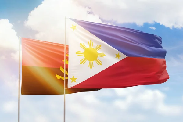 Sunny Blue Sky Flags Philippines Angola — 图库照片