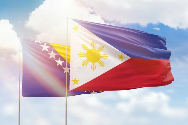 Sunny Blue Sky Flags Philippines Bosnia — 图库照片