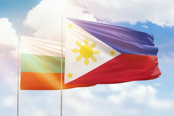 Sunny Blue Sky Flags Philippines Bulgaria — Stockfoto