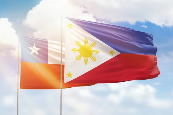 Sunny Blue Sky Flags Philippines Chile — 图库照片