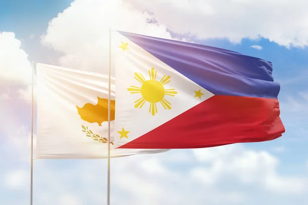 Sunny Blue Sky Flags Philippines Cyprus — 图库照片