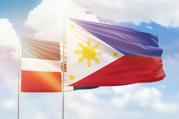 Sunny Blue Sky Flags Philippines Dominican Republic — Stockfoto