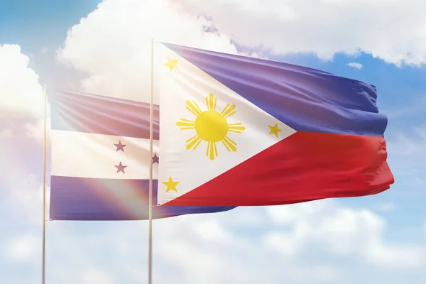 Sunny Blue Sky Flags Philippines Honduras — Stok fotoğraf