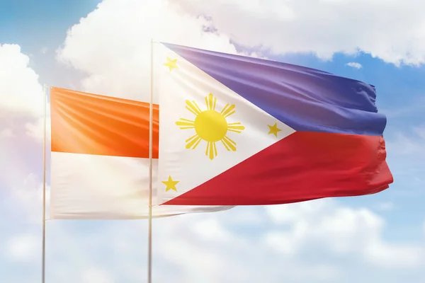 Sunny Blue Sky Flags Philippines Indonesia — Stockfoto
