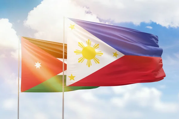 Sunny Blue Sky Flags Philippines Jordan — Stockfoto