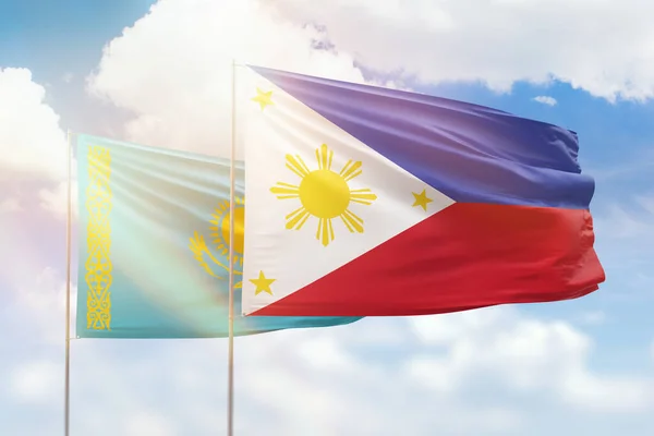 Солнечно Голубое Небо Флаги Филиппин Казахстана — стоковое фото