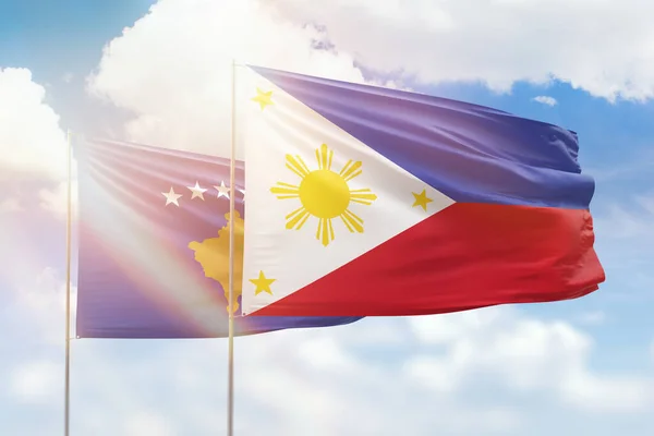 Sunny Blue Sky Flags Philippines Kosovo — 图库照片