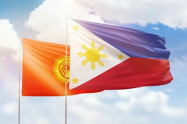 Sunny Blue Sky Flags Philippines Kyrgyzstan — 图库照片