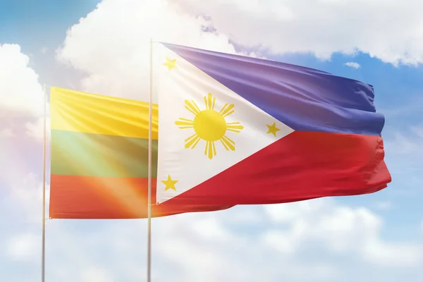 Sunny Blue Sky Flags Philippines Lithuania — Stock Photo, Image