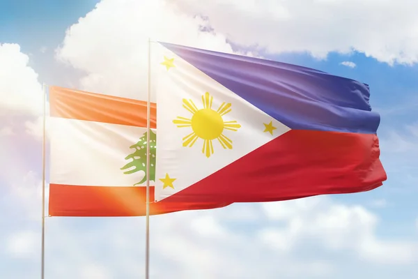 Sunny Blue Sky Flags Philippines Lebanon — Stockfoto