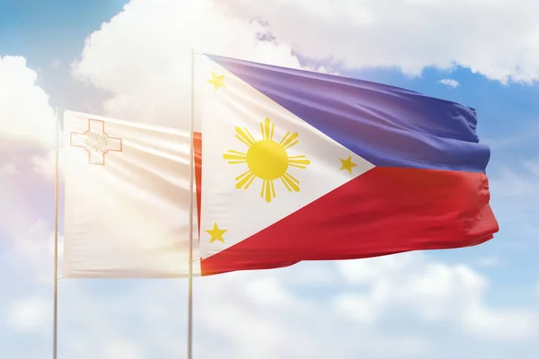 Sunny Blue Sky Flags Philippines Malta — 图库照片