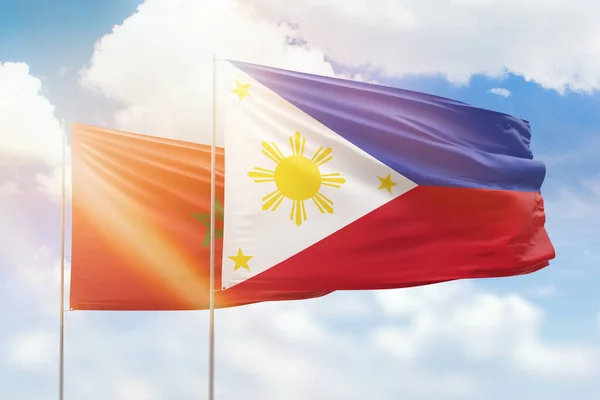 Sunny Blue Sky Flags Philippines Morocco — 图库照片