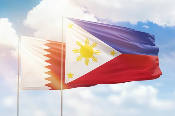 Sunny Blue Sky Flags Philippines Qatar — Stockfoto