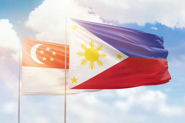 Sunny Blue Sky Flags Philippines Singapore — Foto de Stock