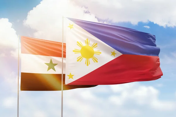 Sunny Blue Sky Flags Philippines Syria — 图库照片