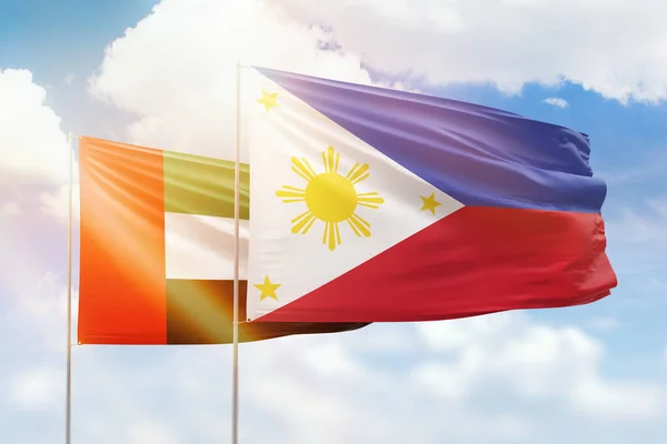 Sunny Blue Sky Flags Philippines Uae — Stockfoto