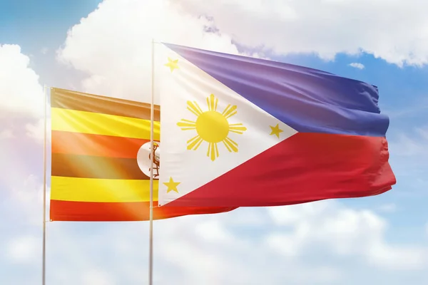 Sunny Blue Sky Flags Philippines Uganda — 图库照片