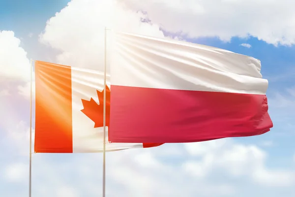 Sunny Blue Sky Flags Poland Canada —  Fotos de Stock
