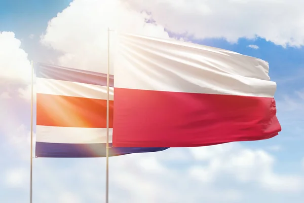 Sunny Blue Sky Flags Poland Costa Rica — Stock Fotó