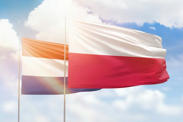 Sunny Blue Sky Flags Poland Netherlands — Stock Fotó